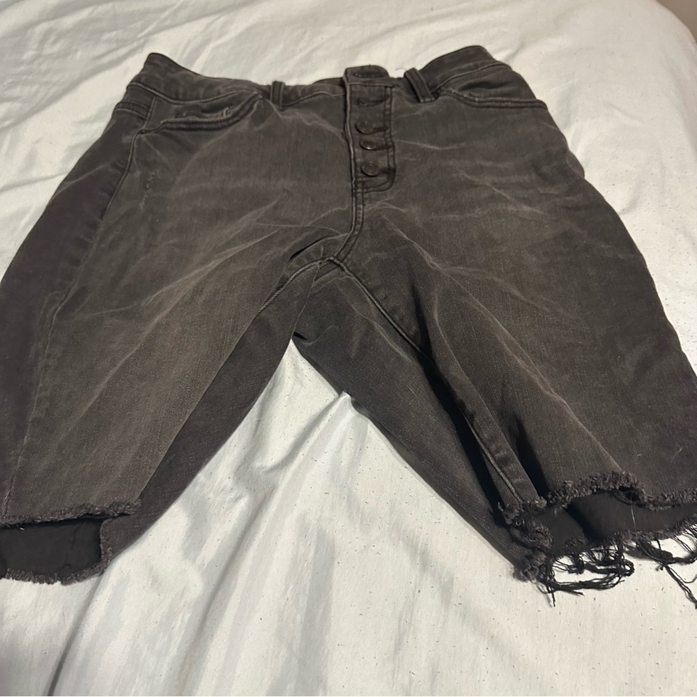 Distressed Black Denim Shorts